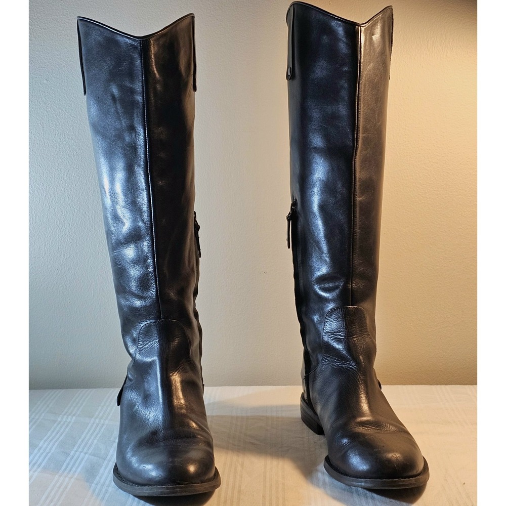 Vero Cuoio Italian Leather Riding Boots, Black, Knee High Womens SZ 10 Zip Ankle